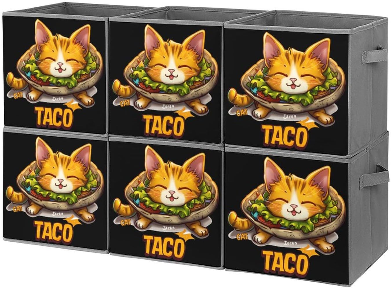 Taco Cat Foldable Storage Cubes Organizers Storage Bins Square Storage Baskets for Clothes Toys 6PCS