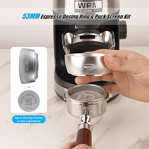 Miniatura 4 de IKAPE Juego de embudo de dosificación magnético, anillo dosificador de espresso de 2.087 in y kit de pantalla de disco compatible con portafiltro