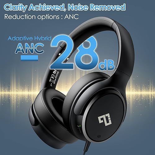 Miniatura 3 de Auriculares USB C con cable sobre la oreja con micrófono HD, auriculares plegables con cancelación activa de ruido para