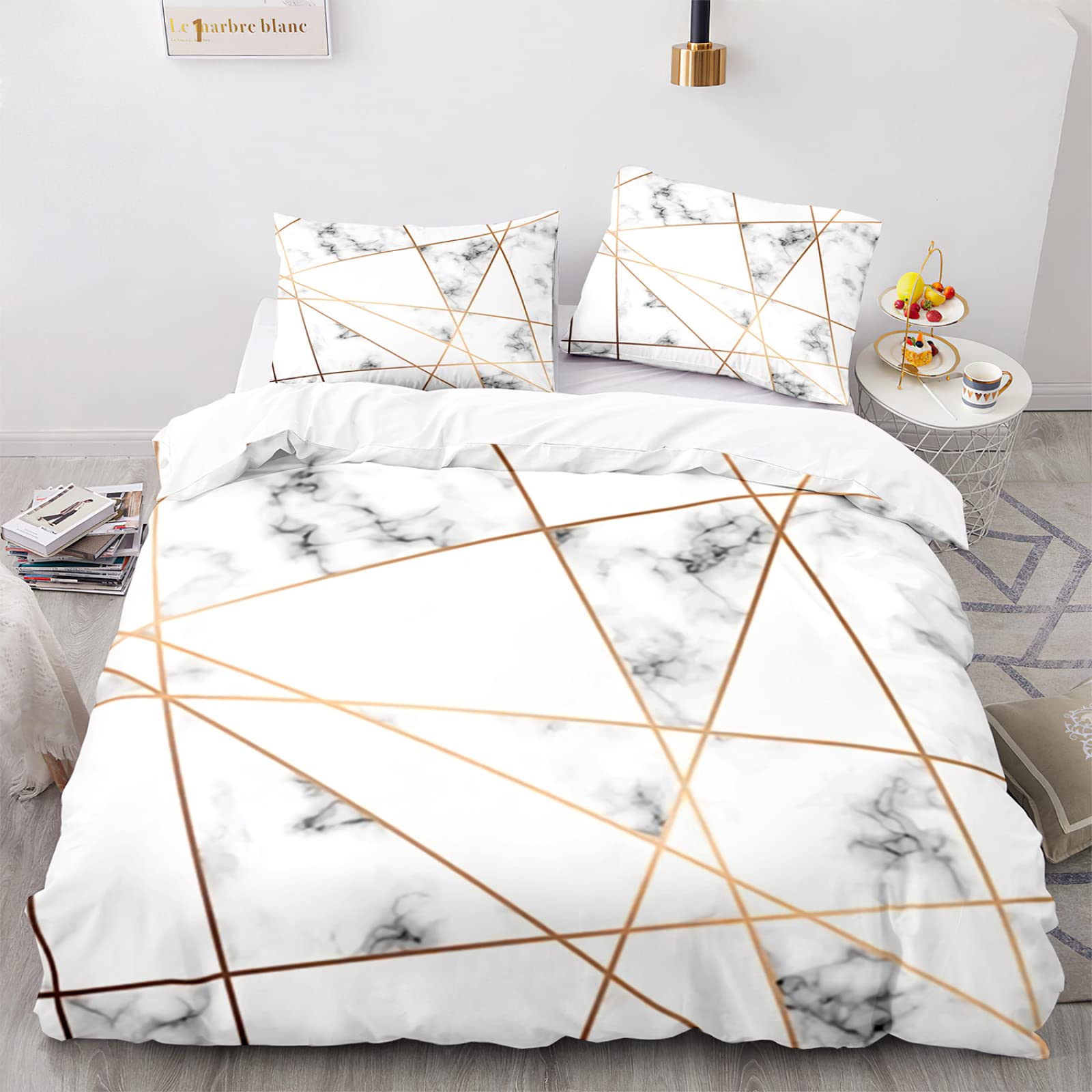 Parure de lit 220x240 cm en polyester de haute qualité effet marbre chic
