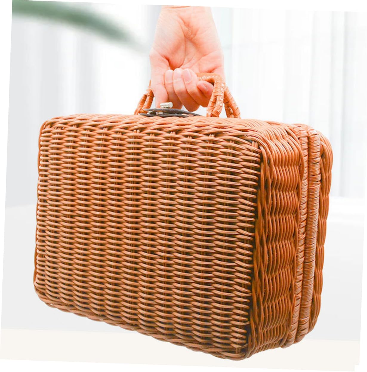 ABOOFAN Retro Handwoven Storage Case Simulated Rattan Woven Suitcase for Home Organization for Makeup Accessories and Decorative Use and Portable Design