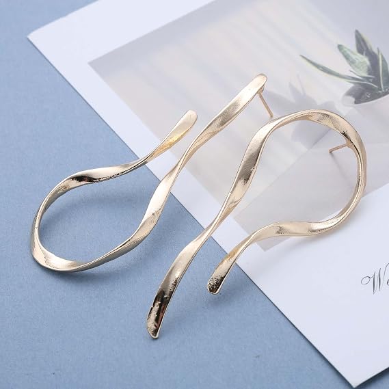 Vintage Abstract Line Stud Earrings Gold Irregular Open Hoop Earring Big Hollow Stud Earring Brass Geometric Earrings Jewelry for Women