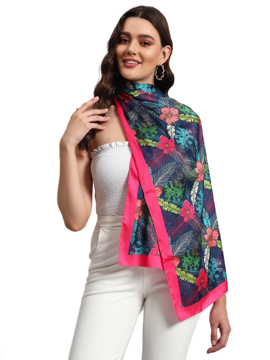 Women Lightweight Printed 100% Satin Silk Scarf Stoles Breathable Neckerchief Head Beach Wrap scarves (70 x 20 Inch)-image-14