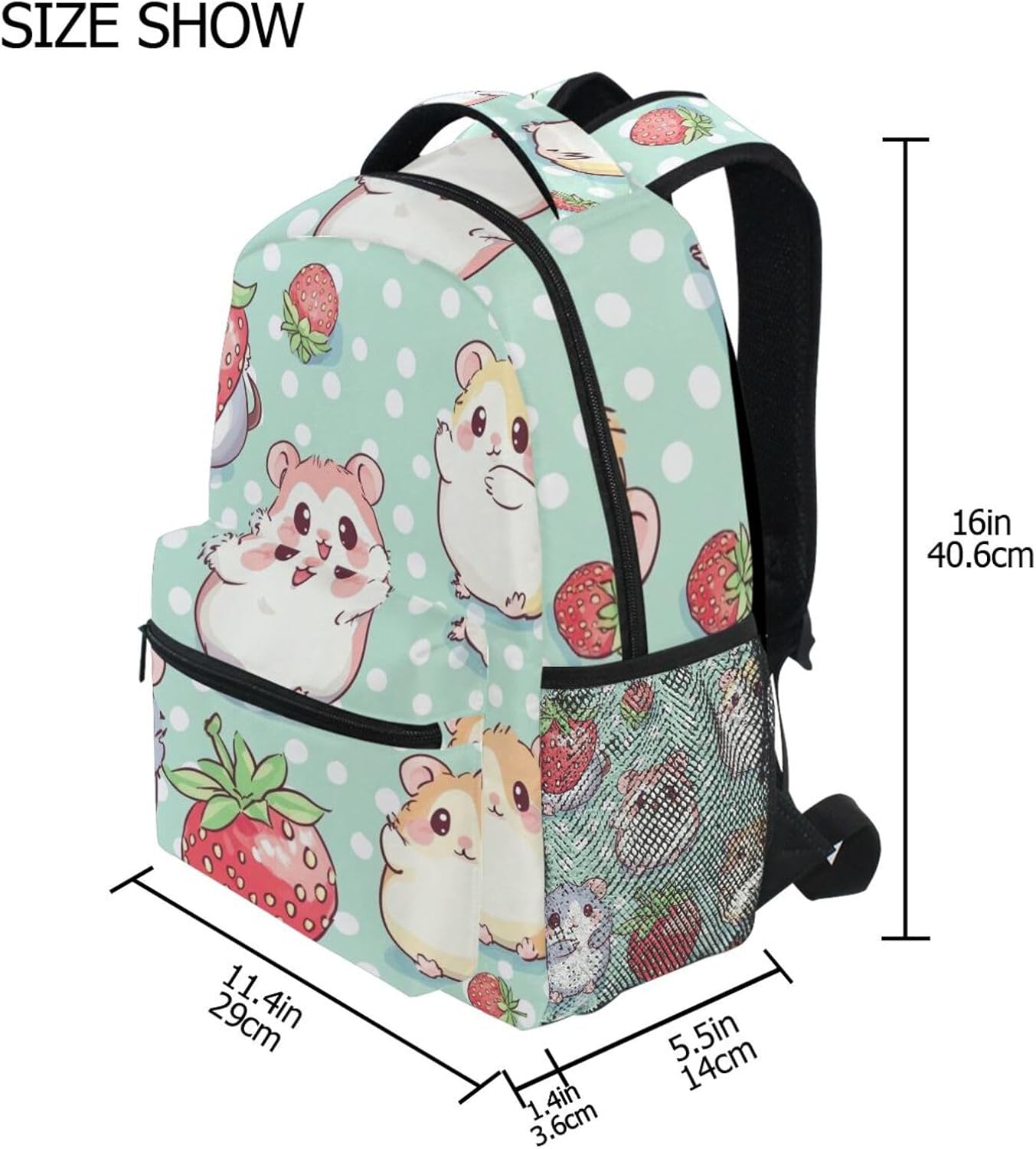 Hamsters Polka Dot Strawberry Boys Girls Kids School Backpacks Bookbag, School Bag Travel Backpack Daypack