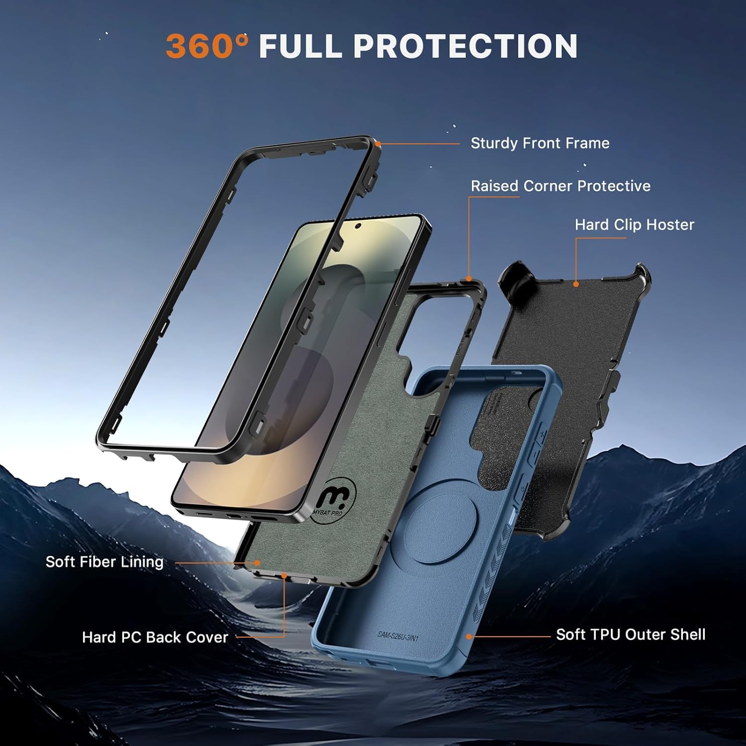 M MYBAT PRO for Samsung Galaxy S26 Ultra Case with Belt Clip Holster,Heavy Duty Protection Case for Galaxy S26 Ultra,Anti-Drop,Shockproof Cover,with 360°Rotating Kickstand Blue
