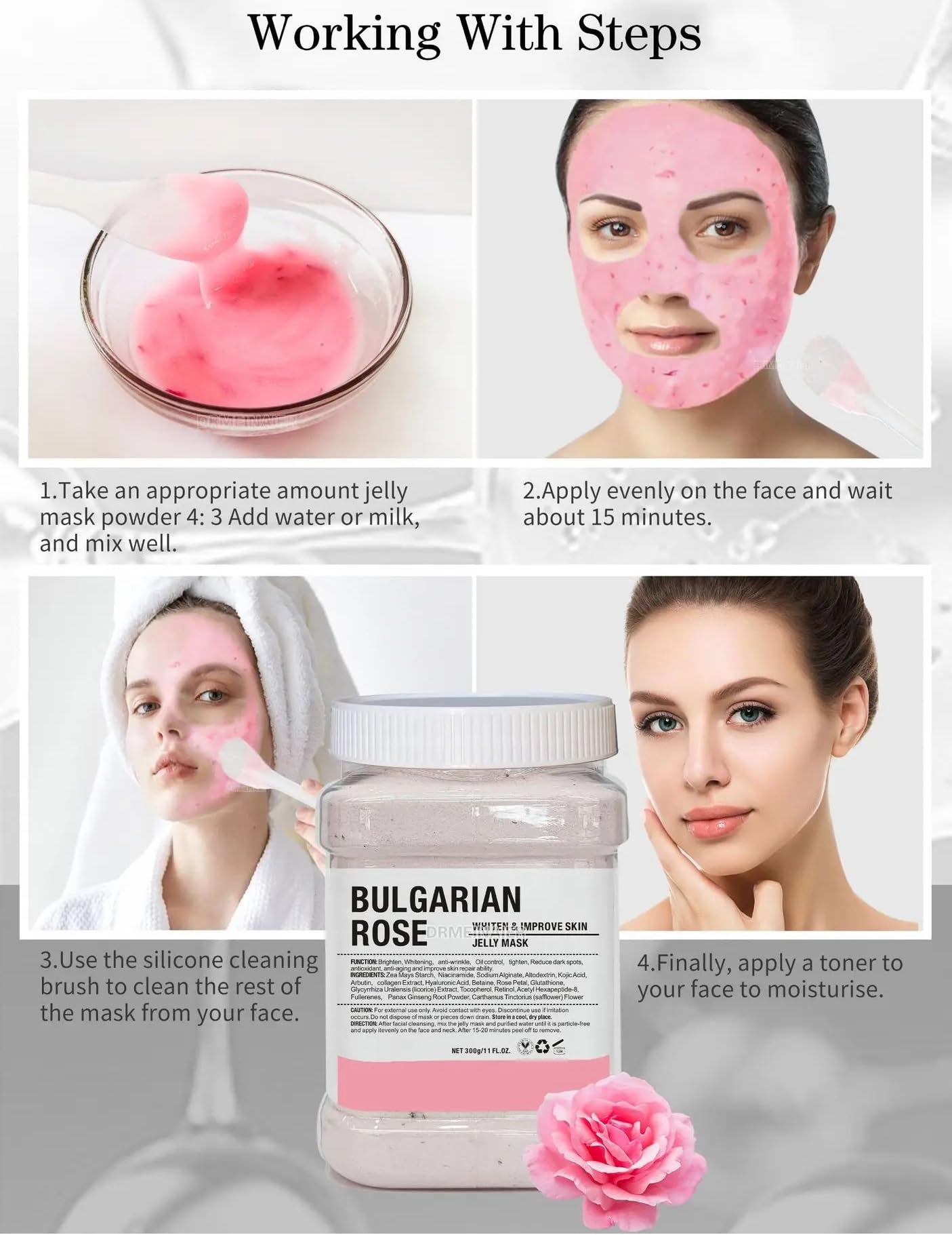 URBANMAC Bulgarian Rose β Mask For Facial Skin Care, Natural Gel Hydro Face Mask, Moisturizing, Revitalizing & Hydrating, Mask Powder For Wrinkles & Acne 1