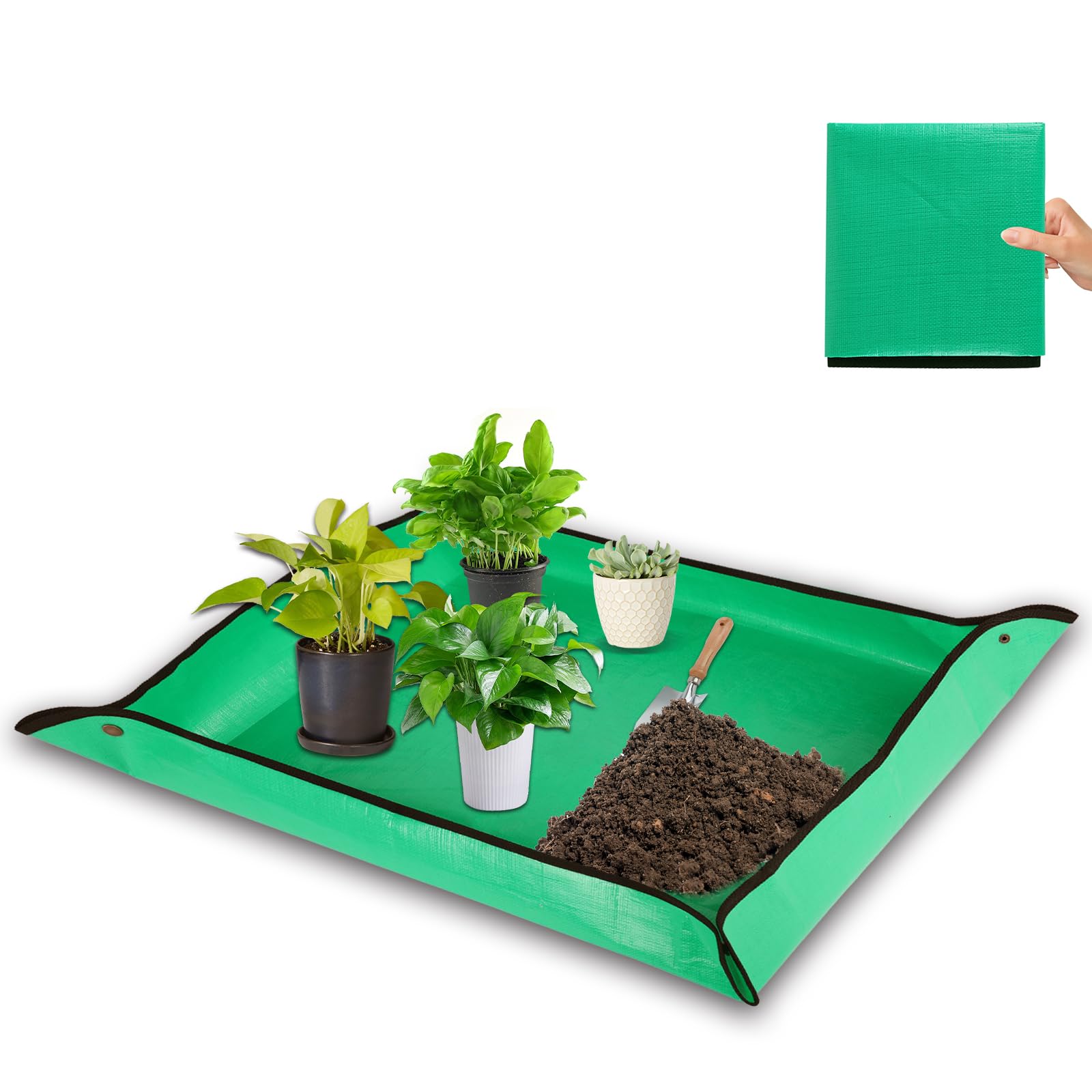 HKZ Repotting Mat for Indoor Plant - 39.5'' x 31.5'' Planting Soil Mess Control, Portable Succulent Planting Potting Tray Waterproof Gardening Bonsai Tools Transplanting Mat (Pale Green)