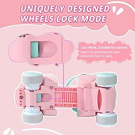 Mpoutik Kids Children\'s Adjustable Quad Roller Skates Wheels Lock Boys Girls Roller Skate for Beginners Toddlers Baby (Cutie Pink)