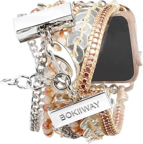 Miniatura 4 de BOKIIWAY Pulsera de reloj bohemia compatible con Apple Watch Series 87654321SE  Correa de reloj bohemia para mujer  Correa de reloj de cuero