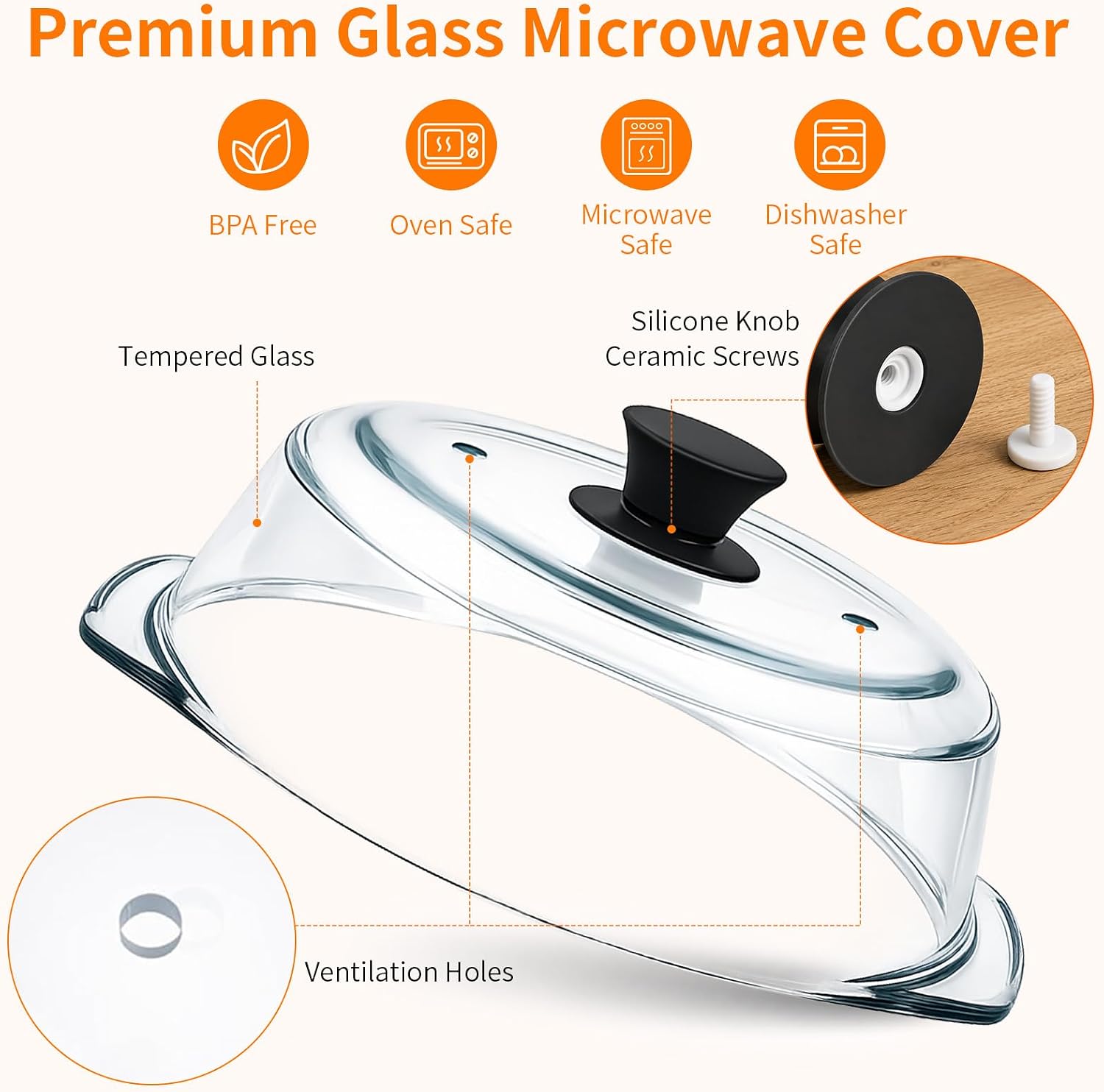 Glass Microwave Cover for Food with Silicone Mat | Heat Resistant Tall Microwave Splatter Cover with Vent Holes & Silicone Handle, BPA Free Dishwasher Safe