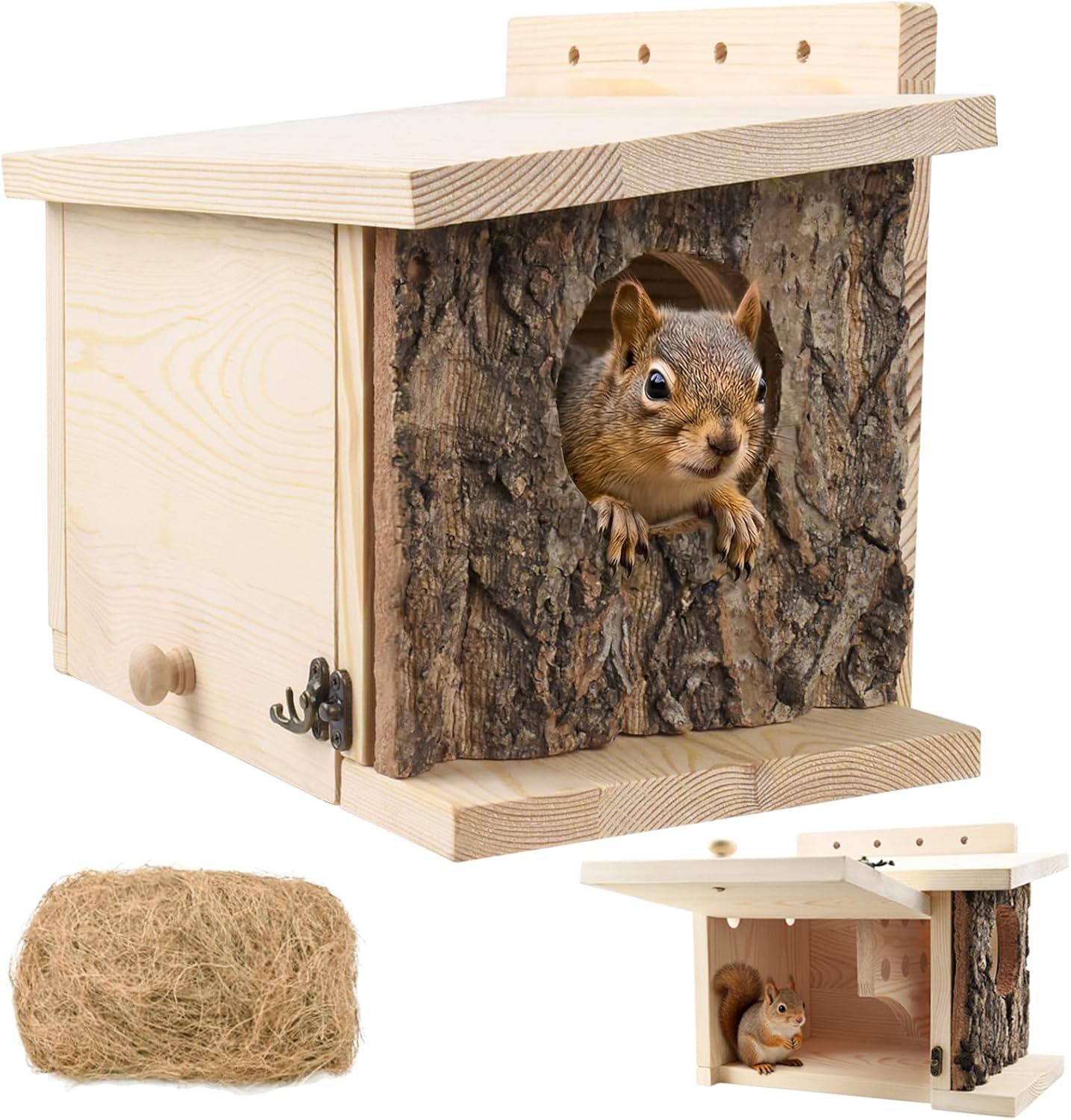 Squirrel Nesting Box with Predator Guard - Easy Assembly Squirrel Houses for Outside Nesting, Wooden Nesting Box for Squirrels,Chipmunk,Bird and Small Animals