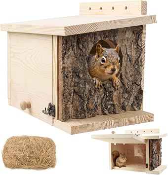 Squirrel Nesting Box with Predator Guard, Easy Assembly Squirrel Houses