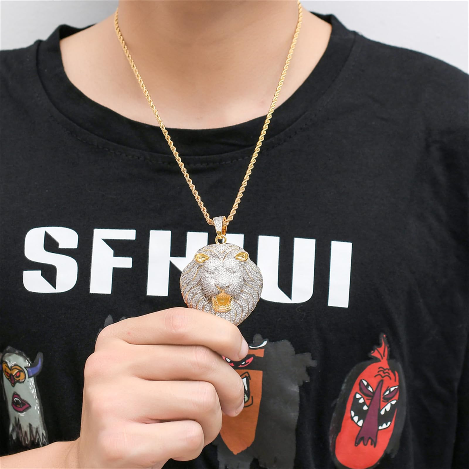 Testa di Leone Ciondolo Uomo Ins Stile Collana Personalizzata Collana Punk Con Zircone Gioielli Luce Regalo Di Compleanno Di Lusso Festa Di Compleanno