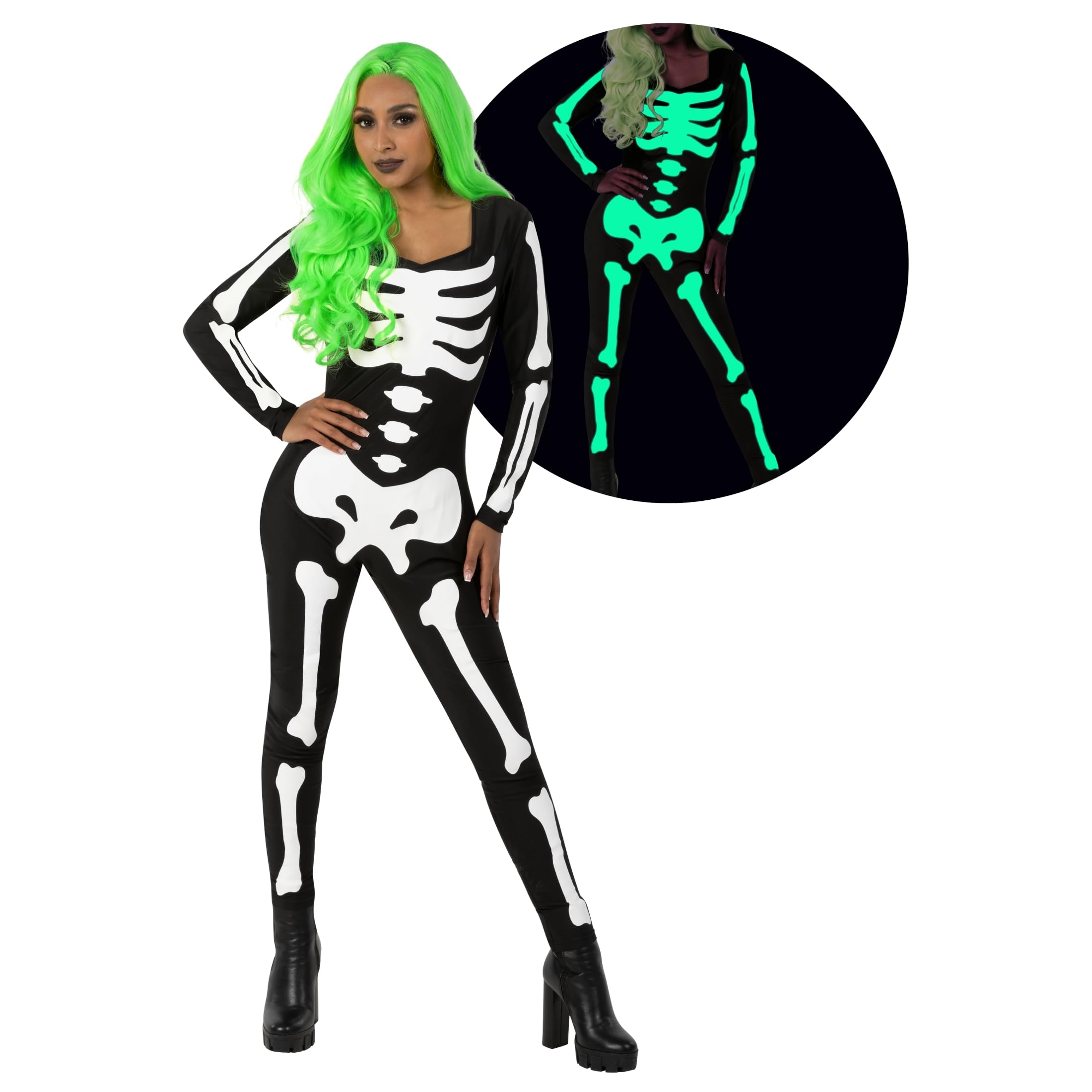 Costume Scheletro Da Donna Per Halloween | Tuta Aderente A Maniche - 11