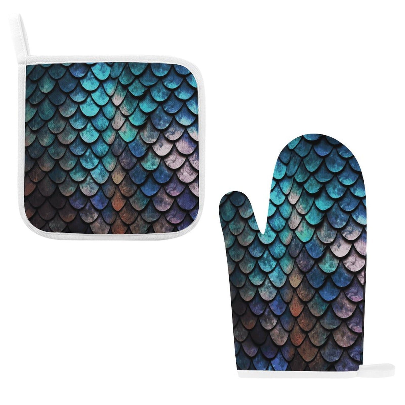 Fodpand Style 3D Magical Dragon Scales Pattern Oven Mitts And Pot Holders Sets