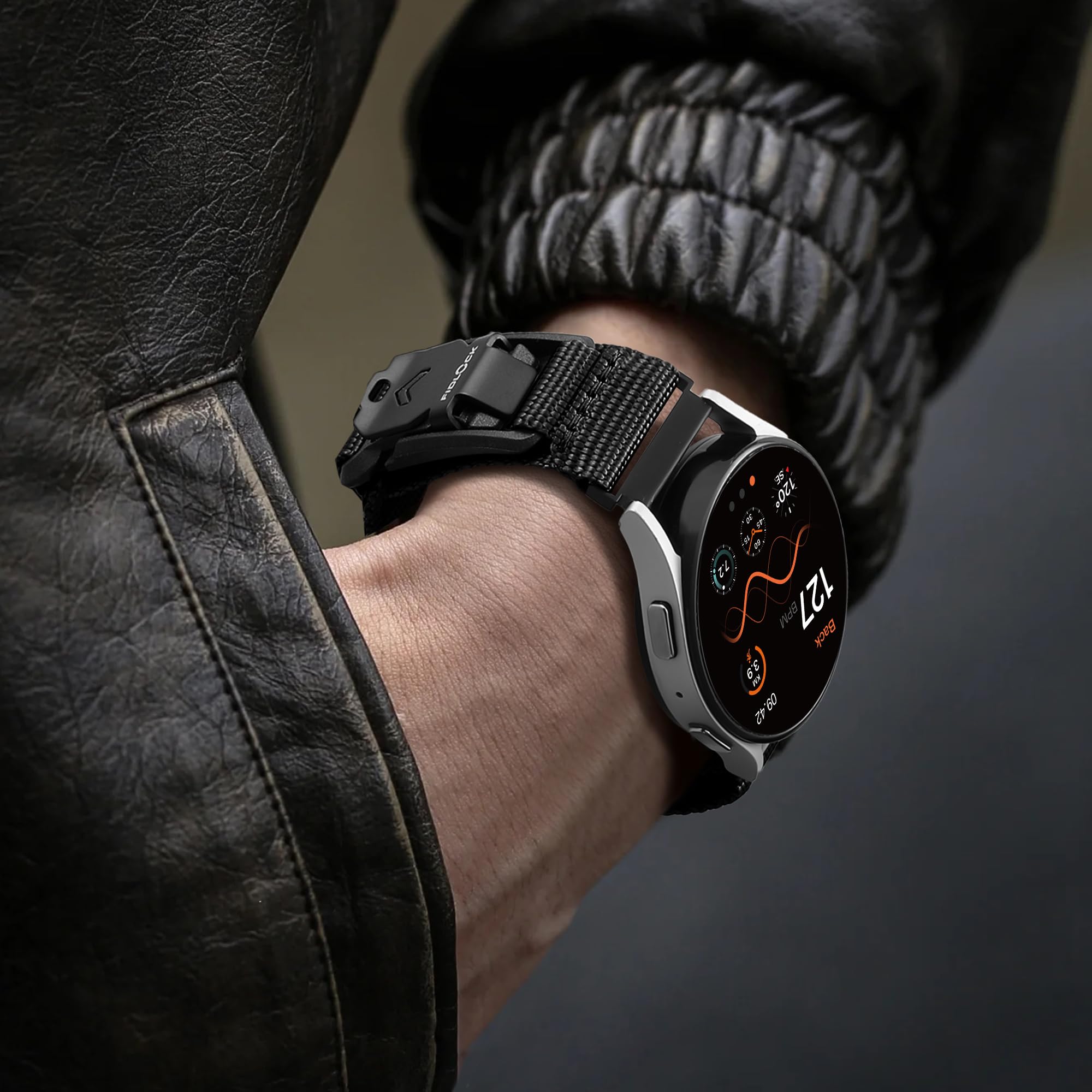 Bandletic 20mm Bracelet Compatible avec Samsung Galaxy Watch 7/6/4/5 40mm 44mm/6 Classic 43mm 47mm/5 Pro 45mm/4 Classic 42mm 46mm, Nylon Réglable Sport Bande avec Fidlock V-Buckle Magnétique, Noir