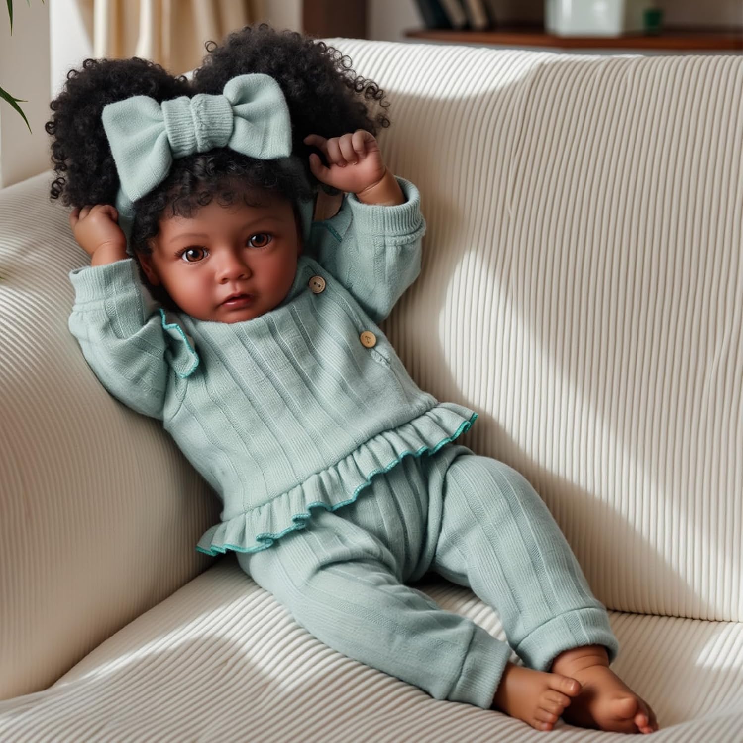 BABESIDE Lifelike Reborn Baby Dolls Black, 20 Inch Black Realistic Girl Newborn Real Life Baby Girl Dolls Soft Vinyl and Cloth Body with Feeding Kit Gift Box for Kids Age 3+