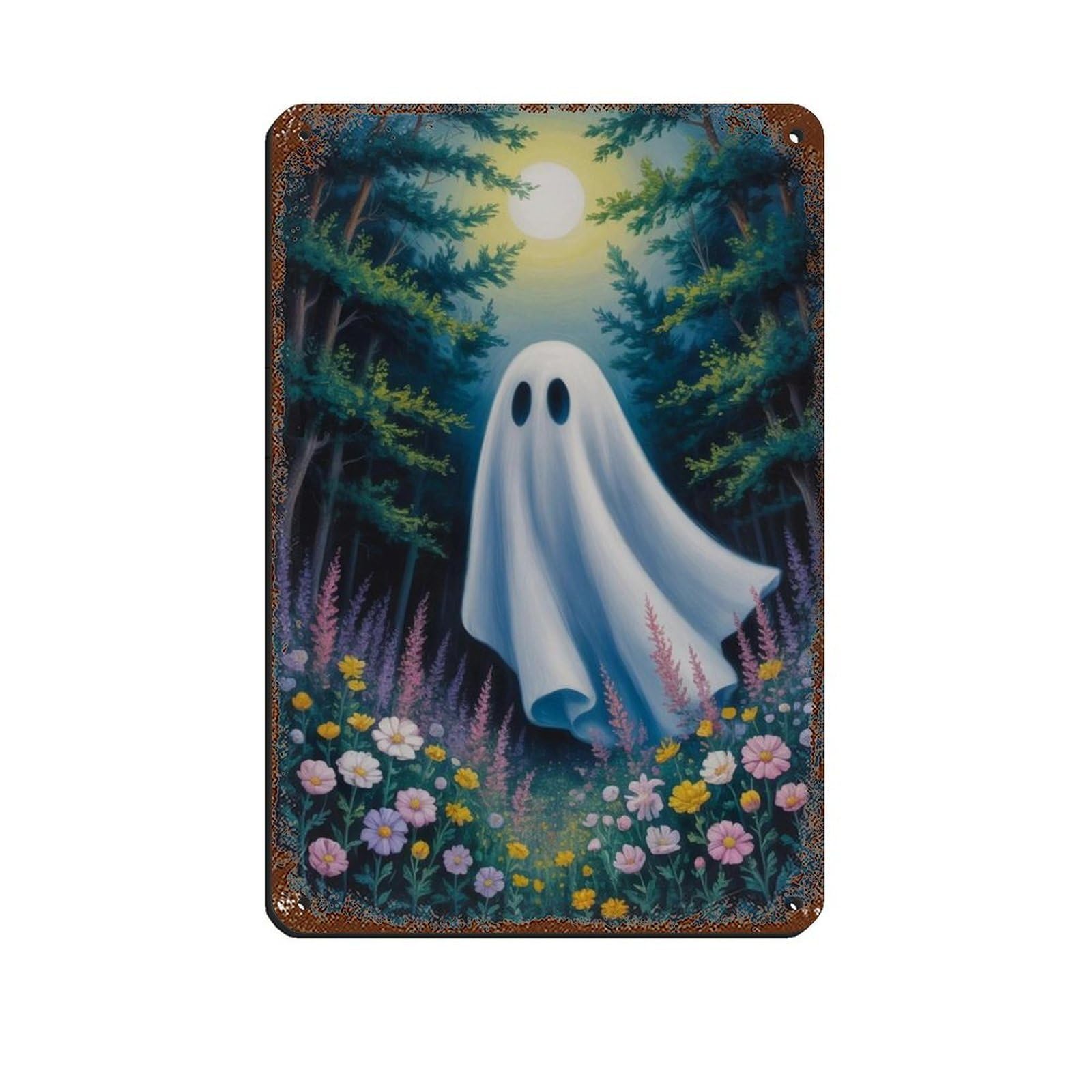 Ghost Is Flying in The Forest, Dark Academia Tin Sign Vintage Metal Pub Club Cafe Bar Home Wall Art Decoration Poster Retro 8x12inch(20x30cm)