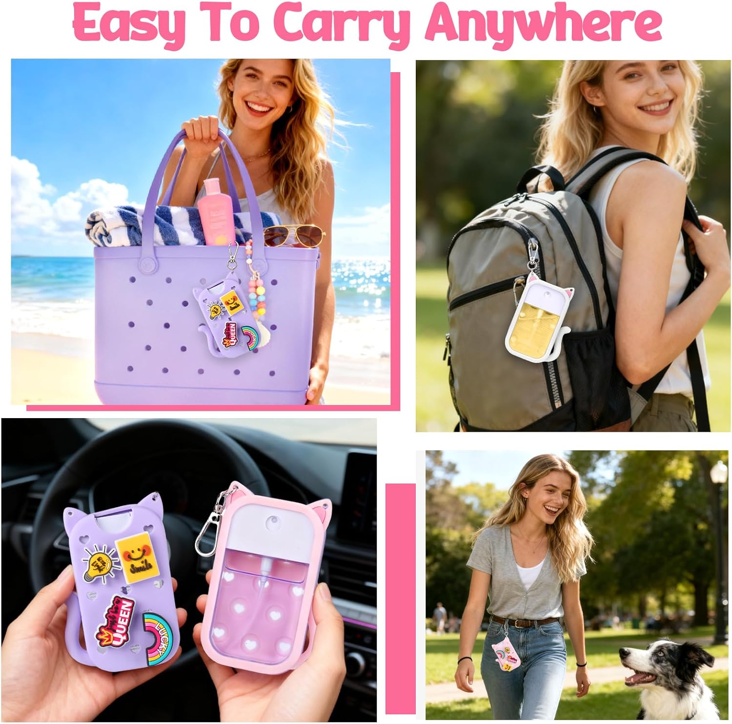 Mity rain Hand Sanitizer Spray Case Compatible With Touchland, Cute Silicone Hand Sanitizer Holder Keychain with 4 Charms, Portable Refillable Sanitizer Accessory, Gift for Women And Teens(Pink) - Image 7