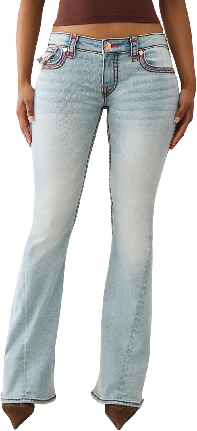 True Religion Joey Low Rise Super T Flap Flare Womens Jeans | Denim, Stitching & Horseshoe