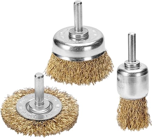 Steel Wire Brush Set for Electric Drills 3-Piece | 6mm Shank, Removes Rust & Paint, Wheel & Cup Brushes, 50mm & 25mm Sizes, Drill Attachment