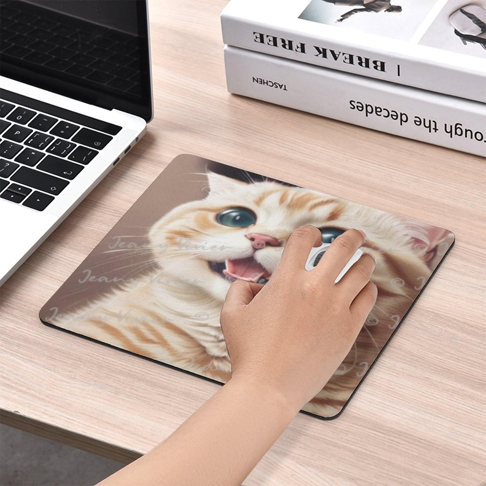 Tappetino per mouse con base in gomma antiscivolo, con stampa di gatto, con bordo cucito, per computer portatile