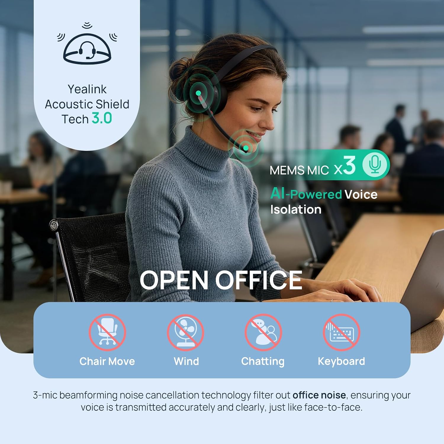 Yealink BH70 Mono Bluetooth Teams Headset with AI Mic for Work from Home PC | 3 Microphone Sound Isolation, Microsoft Teams & Zoom Certified, Compatible with Cisco Zoom Google, 35h Talk, USB-A dongle 3 71s0SRwOSCL. AC SL1500