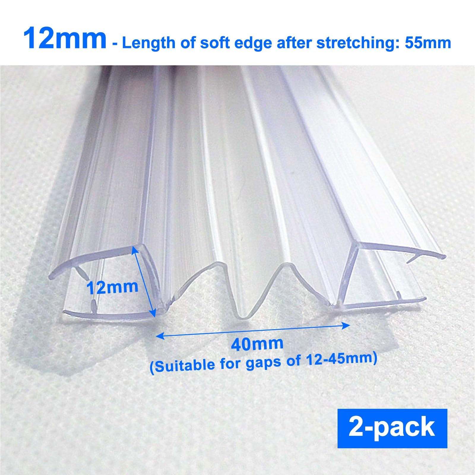 Junta Mampara Ducha de 2 m, Juntas, Tira Sellado para Puertas Cristal Con Huecos 10-45 mm, Se Puede Cortar A Medida, Paquete(12mm)
