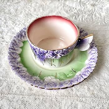 【レア）蝶とすみれのバルボティーヌカップ&ソーサー　スミレ　フランスアンティーク レア）蝶とすみれのバルボティーヌカップ&ソーサー スミレ