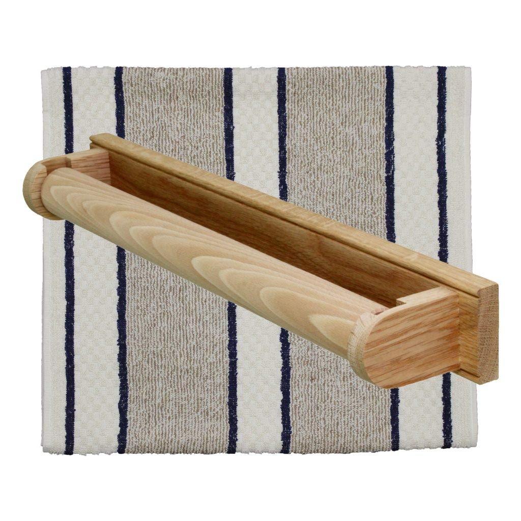 Homestead Farm Supplies Oak Roller Towel Rail with Towel (Navy Stripe)