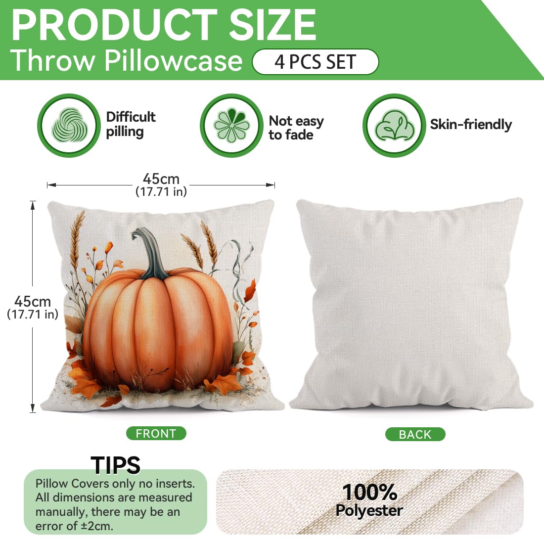 LANBEIDE Autumn Cushion Cover 45x45 Set of 4, Hello Fall Polka Dot Pumpkins 18x18 Inch Fall Pillow Covers Orange Thanksgiving Pillow Case for Indoor Home Bedroom Couch Sofa Decor - Image 3