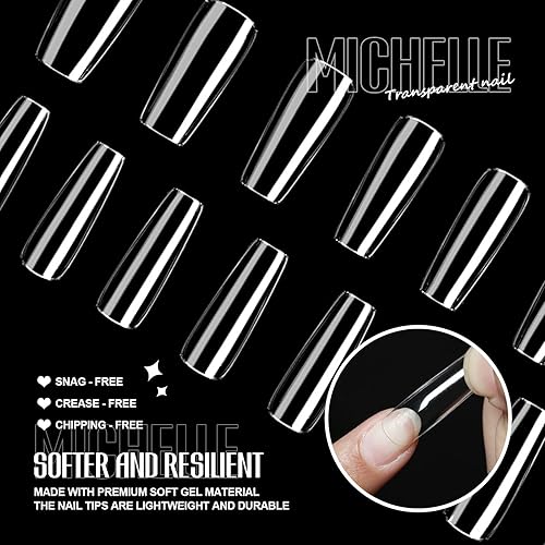 Miniatura 2 de Michelle 504 puntas de uñas postizas de almendra, uñas postizas a presión de ataúd, puntas de uñas de gel cuadradas preformadas para cobertura