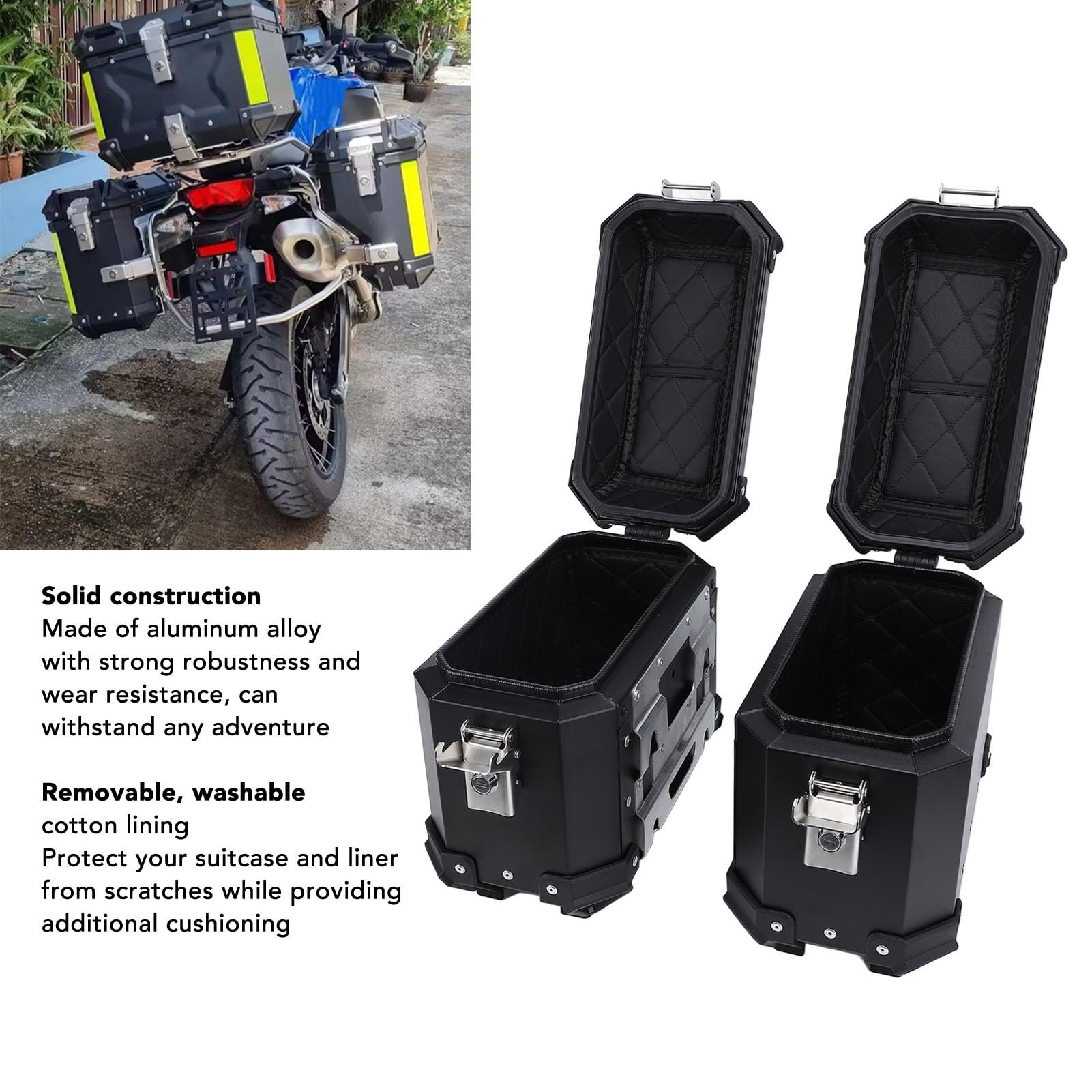 Coppia Valigie Laterali per Moto, Scatola per Borse Laterali Rigide per Moto Lega Alluminio con Serratura Maniglia Sicurezza, Borse Laterali per Portabagagli per Moto