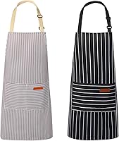 VALOME 2 Pack Unisex Kitchen Aprons with 2 Pockets - Adjustable Neck Strap, Breathable Polyester Chef Aprons for Men Women Cooking Gardening