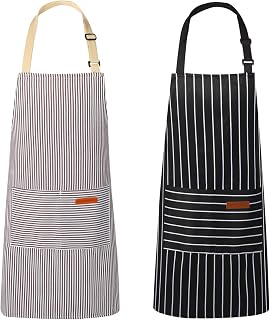 VALOME 2 Pack Unisex Kitchen Aprons with 2 Pockets & Adjustable Neck Strap for Men Women Chef Cooking