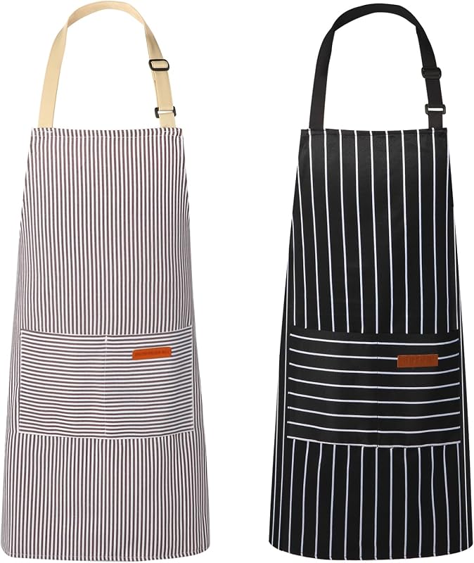 Paquete de 2 delantales de cocina con bolsillos VALOME, delantal de cocinero para hombres y mujeres