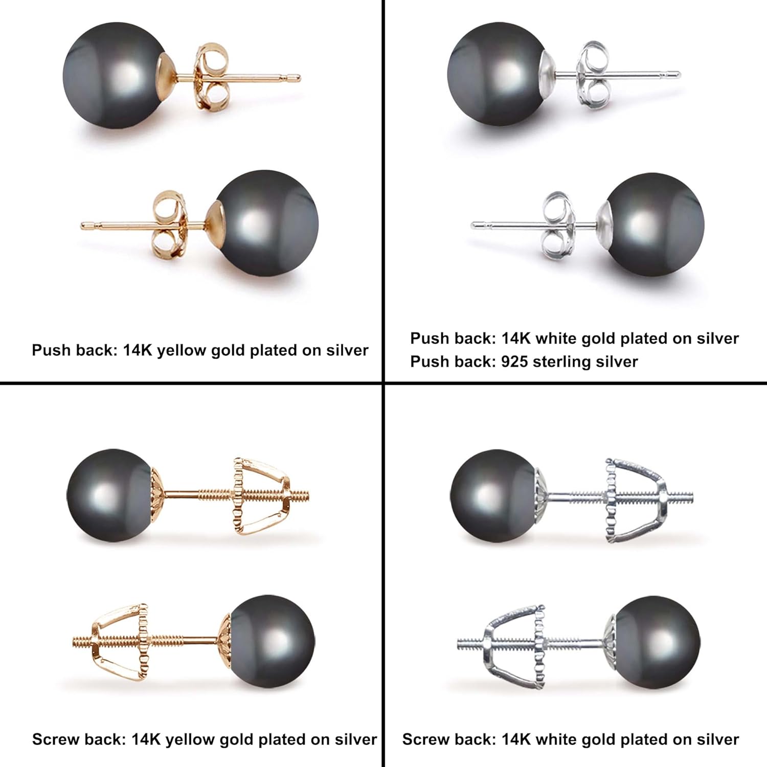 AAA Grade 5-10mm Black Japanese Freshwater Cultured Pearl Stud Earrings, Sterling Silver Earring Studs, Round Shape, Gift Box and Certificate