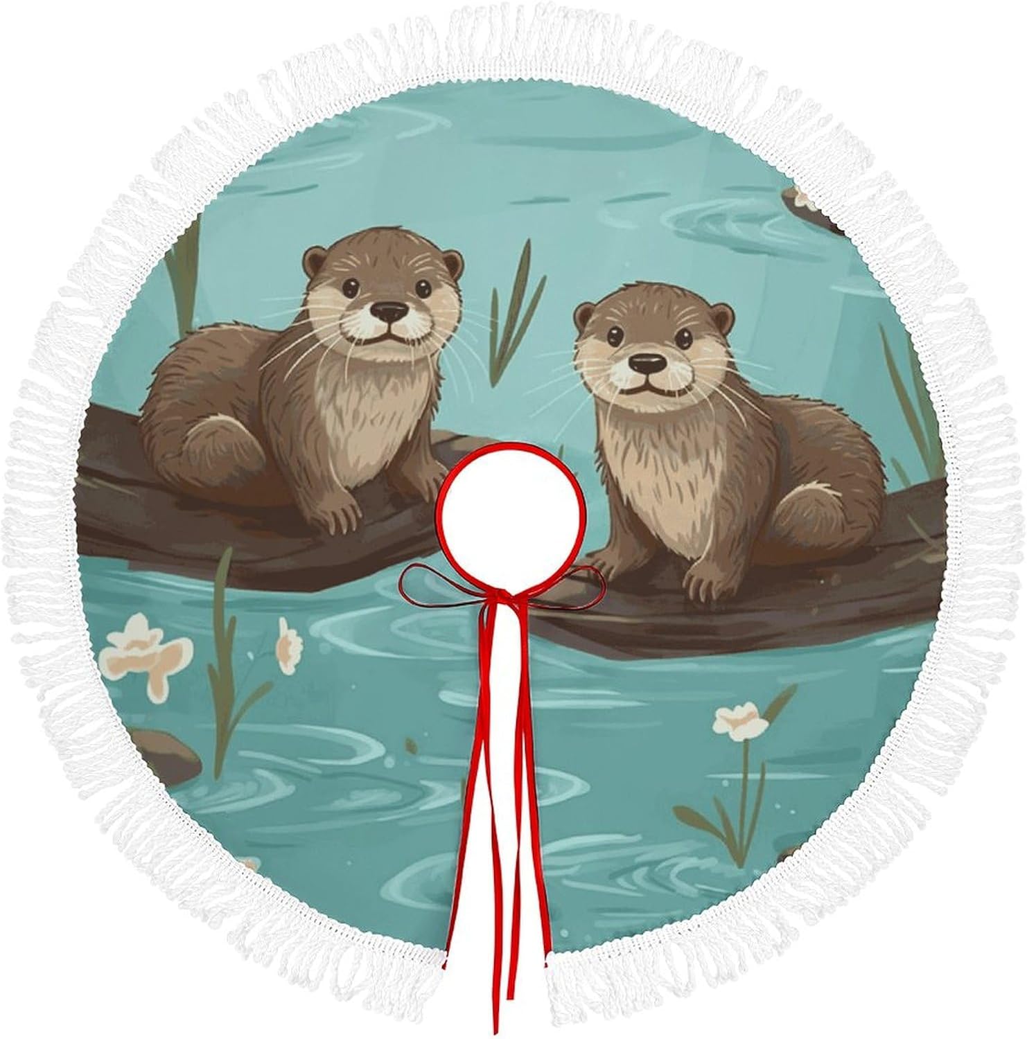 Otters Printed Christmas Tree Skirt 48 Inch Tree Skirt Christmas Tree Collar Christmas Tree Decorations Winter Xmas Tree Mat