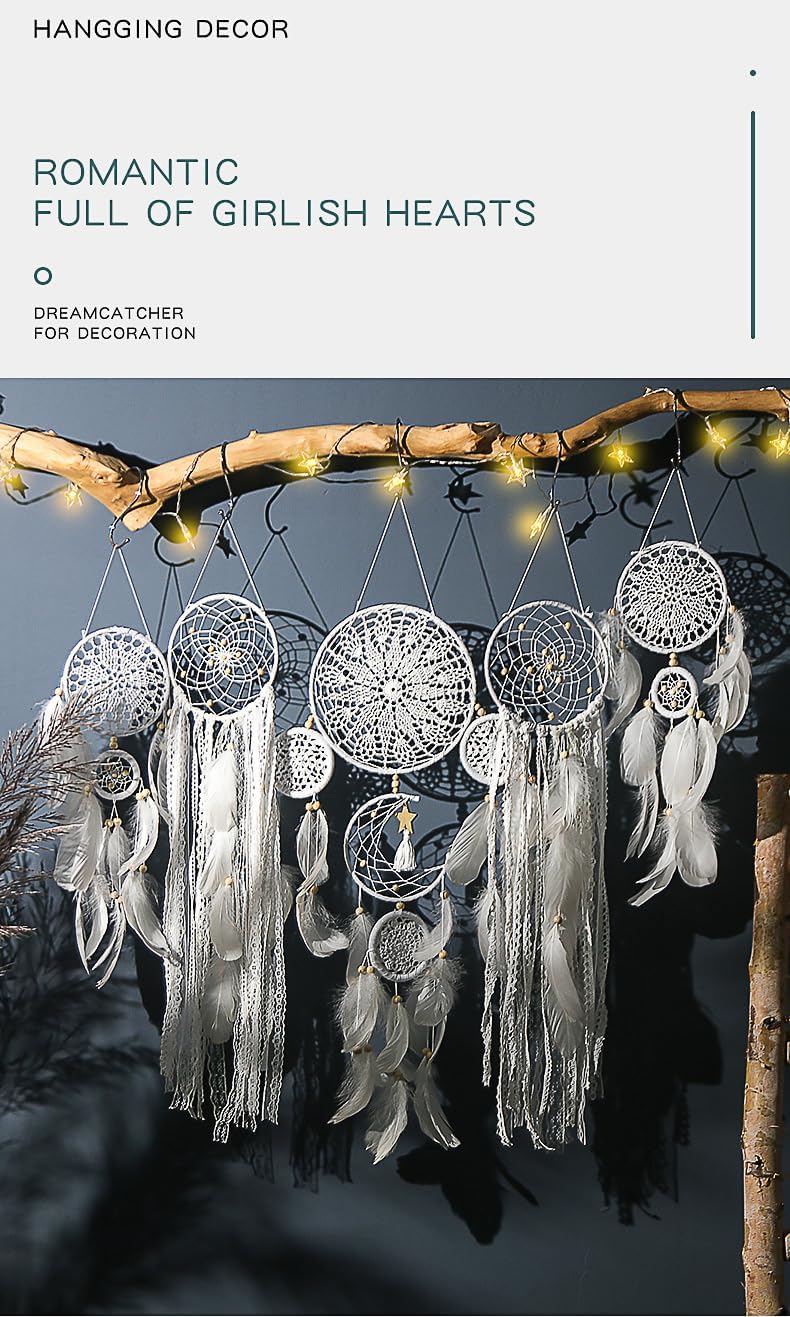 Juego de 5 atrapasueños de fase lunar, decoración de pared bohemia para regalos de bruja, hija de la luna, diosa de la luna, macramé para colgar en la pared para el hogar, dormitorio, sala de estar