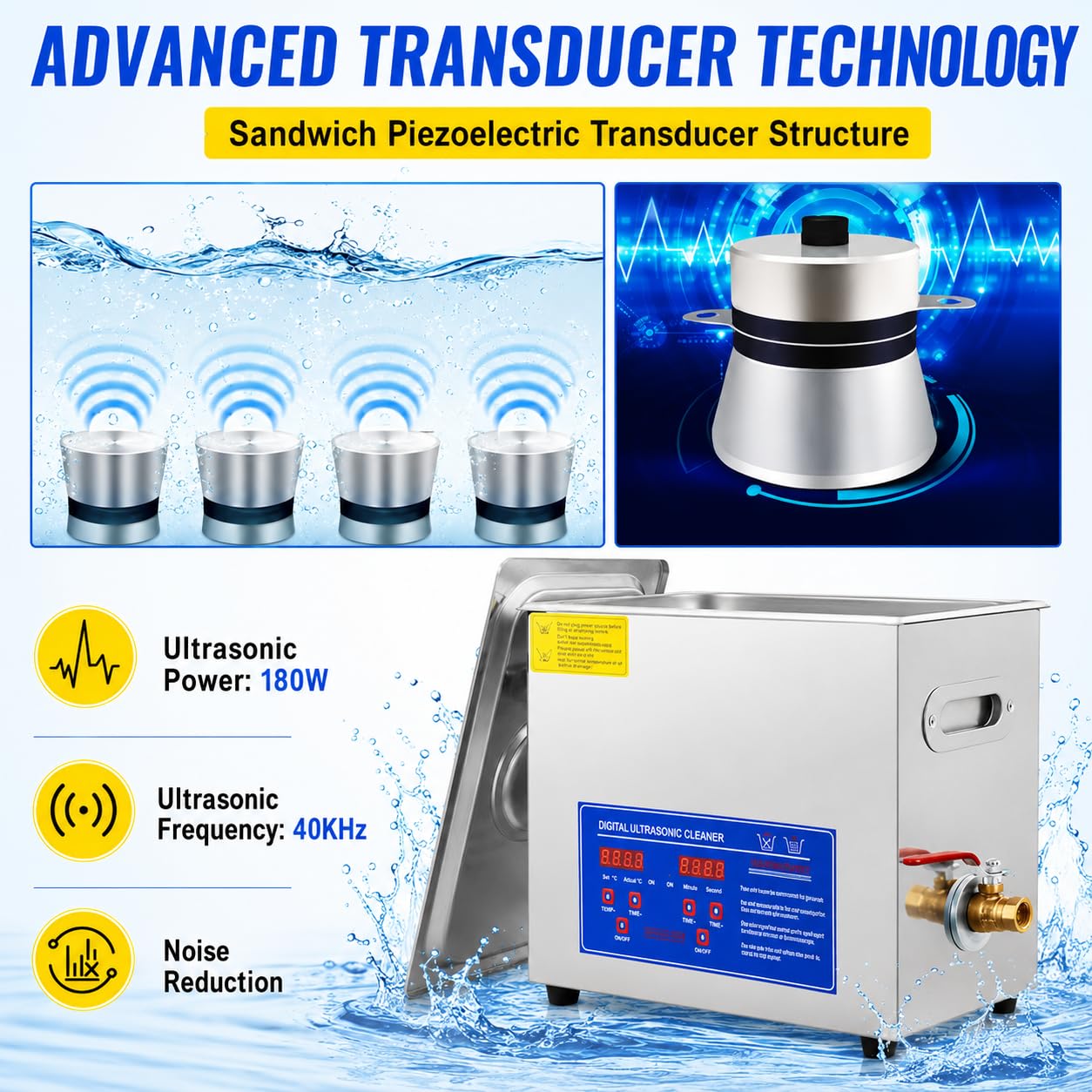 Ultra Vinyl Record Cleaner 6.5L, 180W Lavatrice in acciaio inox con stendibiancheria regolabile, perfetto per la pulizia di dischi, gioielli e oggetti sensibili
