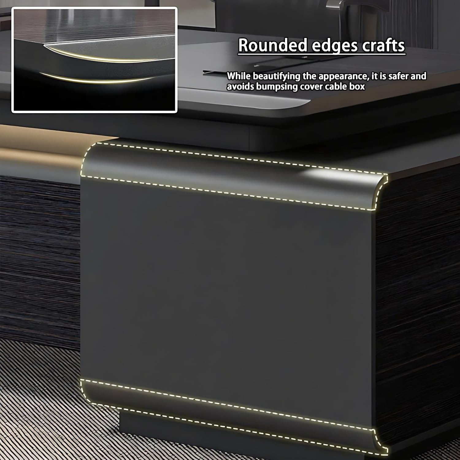 Executive Desk - Elegant Office Desk with 2 Drawers and 3 Lockers, Solid Wood Home Office Desks with Large Desktop and Computer Host Position (94.5IN)