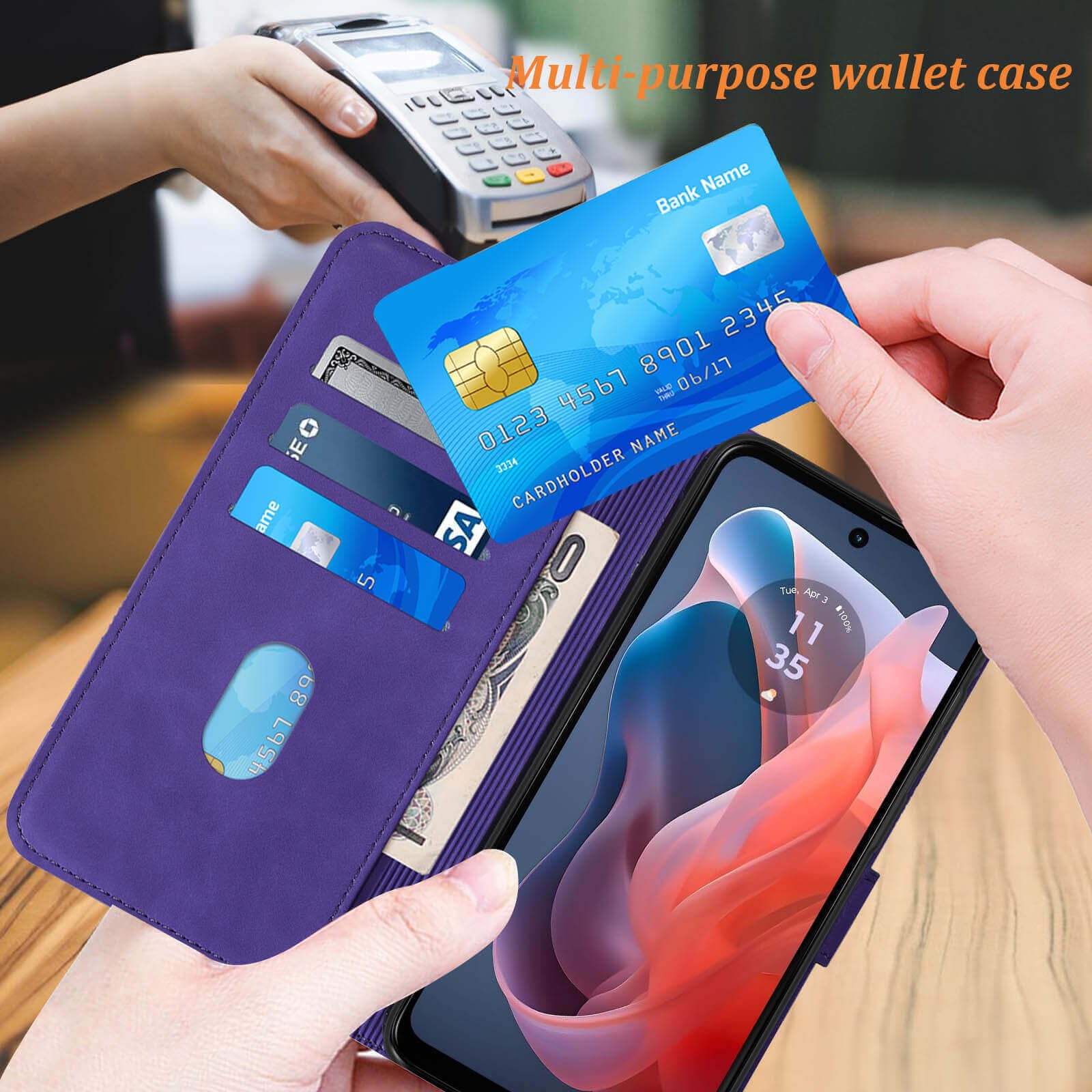 Moment Dextrad for Moto G 5G 2024 Case Wallet/G Play 5G 2024 Case,Card Holder Slots,Wrist Strap,TPU Interior Protective,Stand PU Leather Folio Flip Cover (Purple)