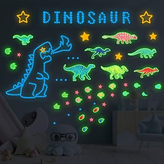 Robmoda Dinosaur Wall Decals Glow in The Dark, Glowing Dino Stickers for Ceiling, Boys Kids Bedroom Decoration, Removable Dinosaur Wall Decor for Nursery