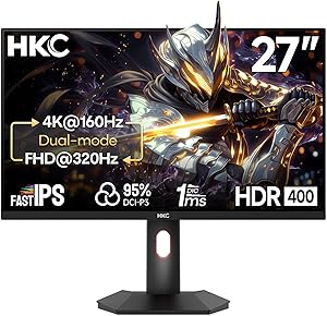 HKC G27H7P 27 Inch 4K UHD 160Hz / FHD 320Hz Dual Mode, Fast IPS, 1ms, HDR400, 95% DCI-P3, AMD FreeSync Premium, HDMI 2.1 &…