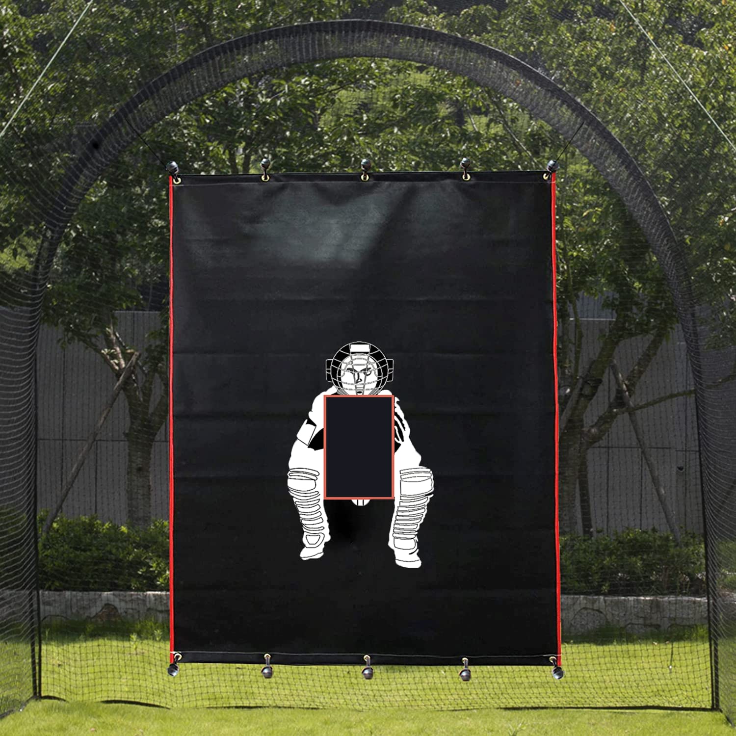 Supvision 6X8 FT Baseball Backstop with Strike Zone Vinyl Baseball Batting Cage Backstop with Catcher Image Baseball Softball Pitcher Training Equipment Aid for Batting Hitting Pitching