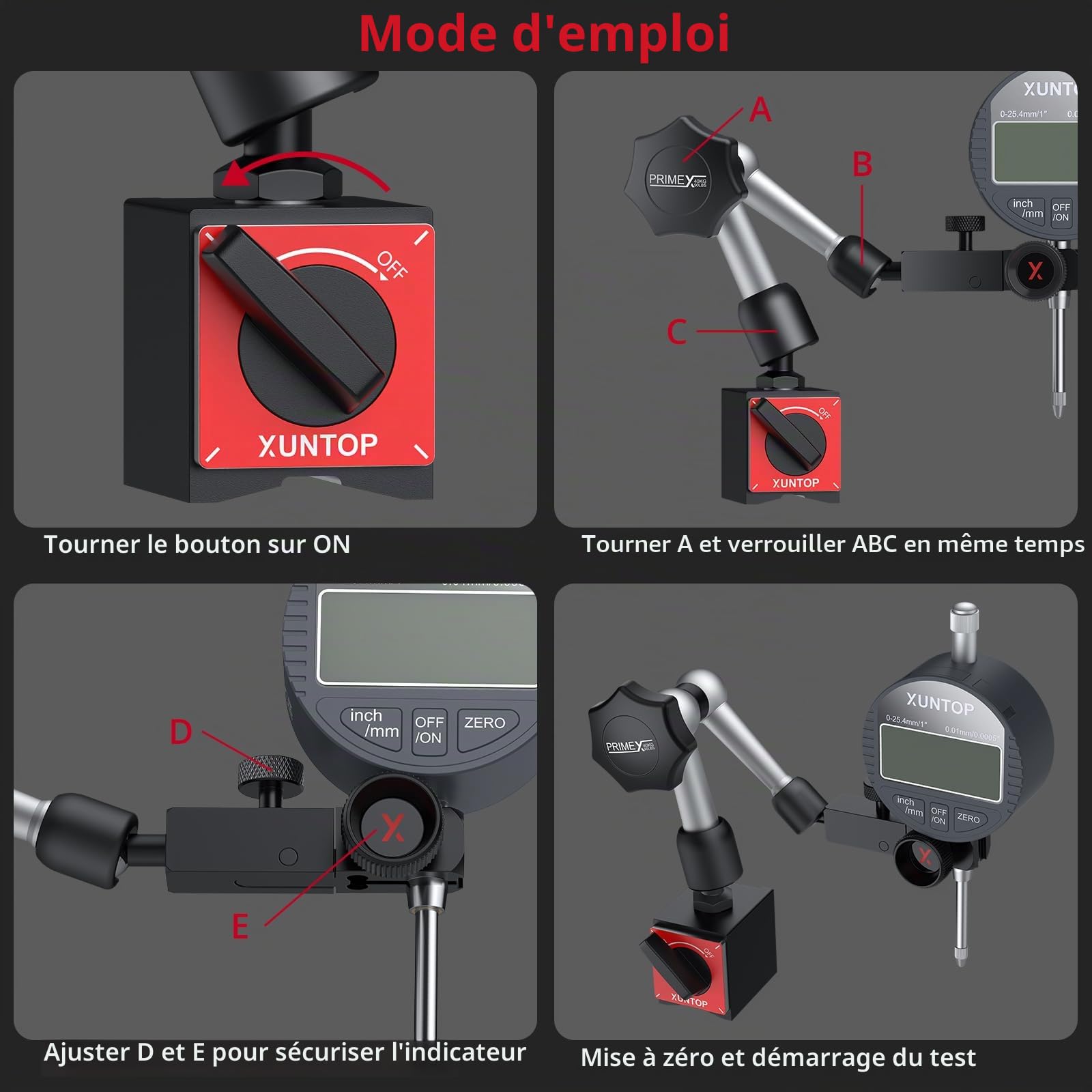 XUNTOP 25.4mm Comparateur Numérique avec 40kg Base Magnétique - LCD Affichage, Précision 0.01mm, Conversion mm/pouce - Outil de Mesure Professionnel pour Atelier, DIY et Usinage Industriel