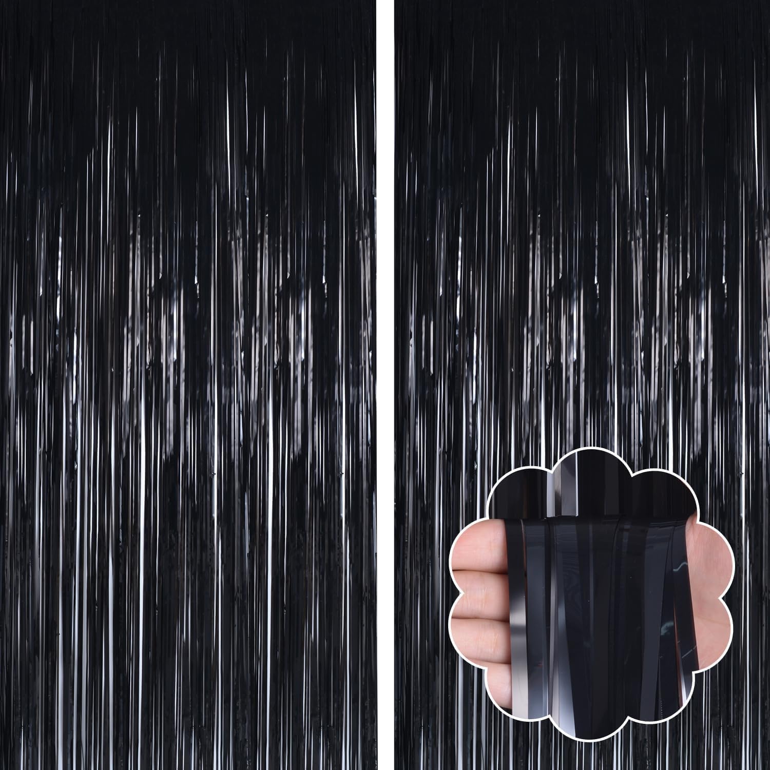 Premium Metallic Foil Curtain 3x6 Ft Each for Party Decoration, Shimmer Backdrop for Birthday, Anniversary & Wedding, Easy to Hang Door & Wall Decoration Photo Booth (2, Black)-image-35