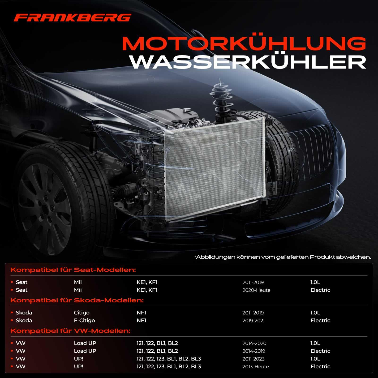 Frankberg Kühler Wasserkühler Motorkühler Schaltgetriebe Kompatibel mit Mii KE1 KF1 1.0L Electric 2011-Heute Citigo NF1 1.0L 2011-2019 E-Citigo NE1 Electric 2019-2021 Replace# 1S0121253AM