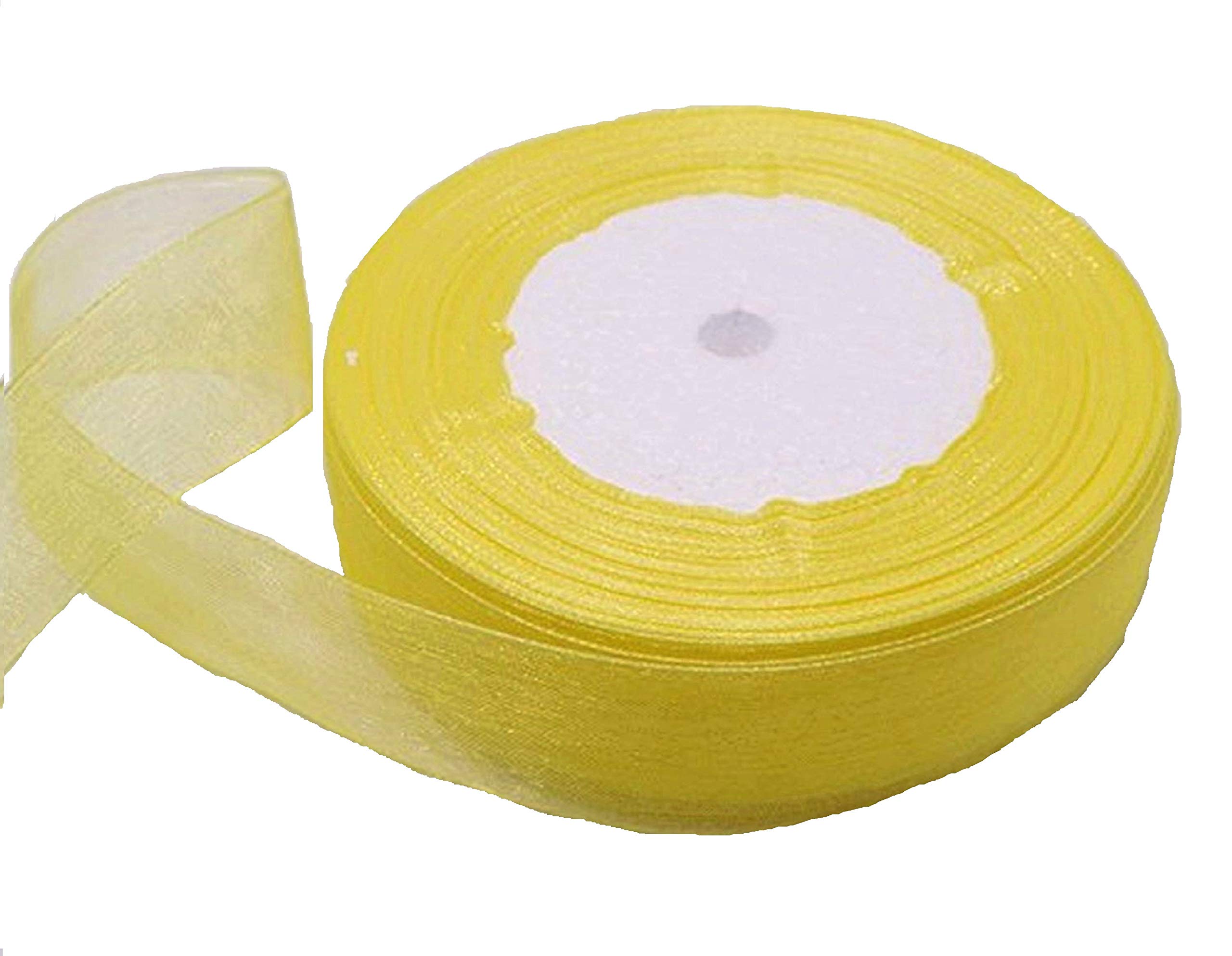 GCS Yellow Organza Ribbon 20mm Roll. Scrapbooking, Gift wrapping, home deco. 46 Meters / 50 Yards