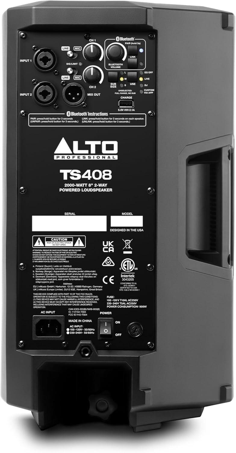 ALTO TS408 2000W 8" Powered PA Speaker with 3 Channel Mixer, Bluetooth Streaming, Wireless Loudspeaker Linking, DSP and ALTO App - Image 17